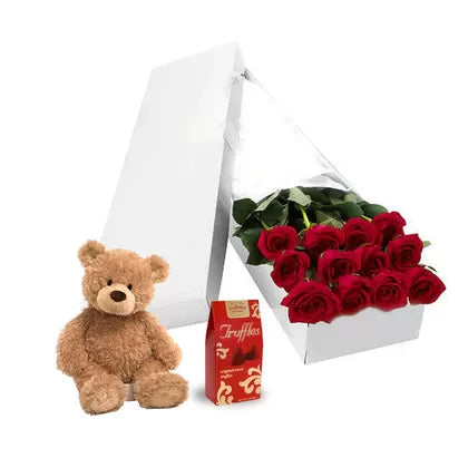 Enchanting Dozen Red Roses in Box with a Perfect Combo