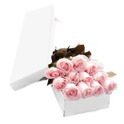 Delicate Dozen Long Stemmed Pink Roses in a Box