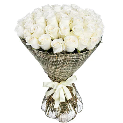 Amazing Fifty White Roses Bouquet