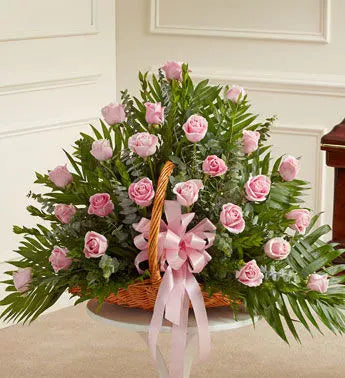 50 Fresh Premium Pink Roses in a Basket