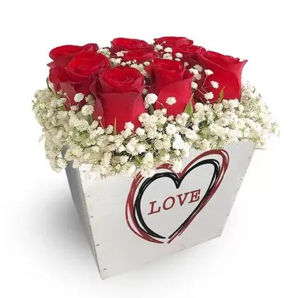 Lovely 9 Red Roses in a Beautiful Wooden Box