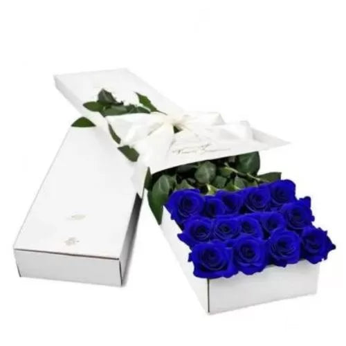 Alluring Dozen Blue Roses in a Box