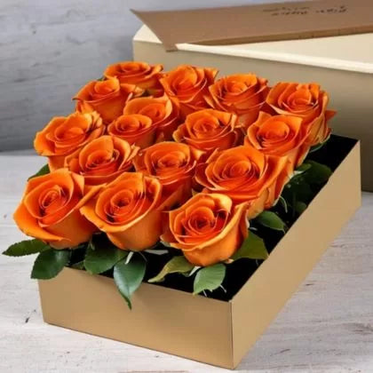 Bright Dozen Orange Roses in a Box