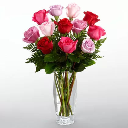 Captivating Mix Color Roses in a Clear Glass Vase