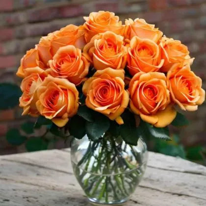 Charming 12 Orange Roses in a Vase