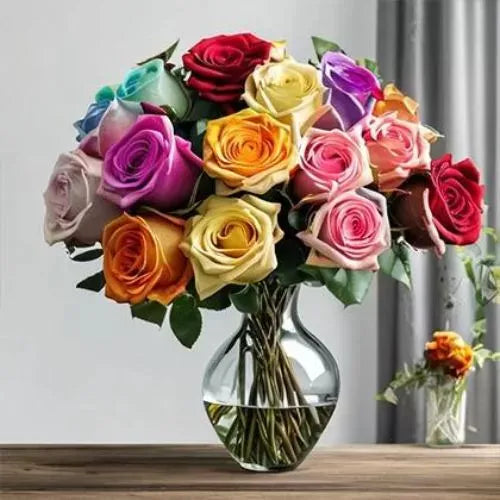 Charming Mixed Color Roses in Vase