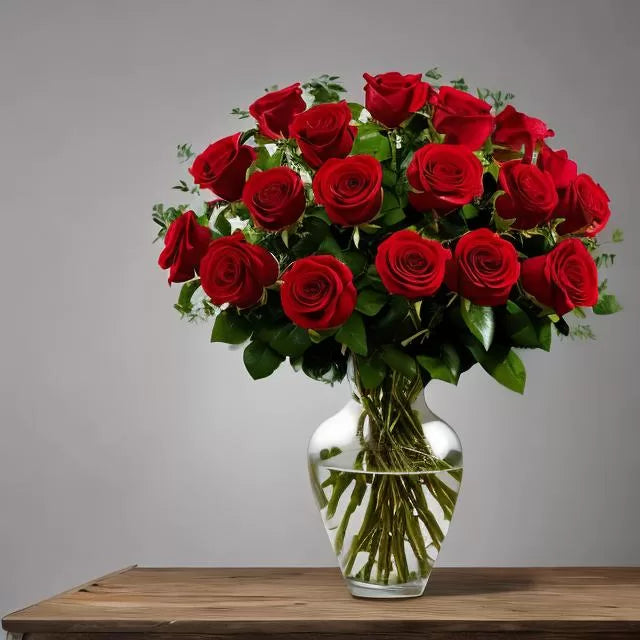 Charming 16 Red Roses in a Vase