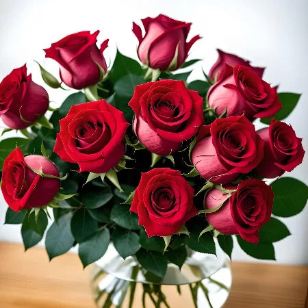 Delicate Red Roses in Vase