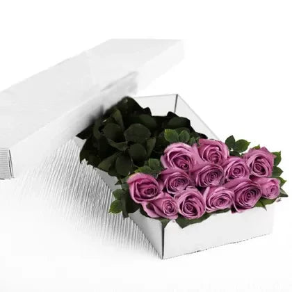 Majestic Dozen Lavender Roses in a Box