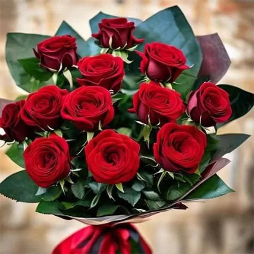 Elegant Dozen Red Roses Bouquet