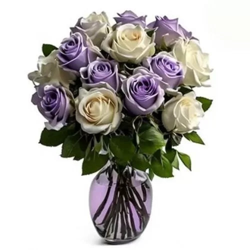 Elegant White and Lavender Roses in Vase