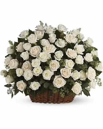 Exquisite White Roses Basket for Timeless Beauty