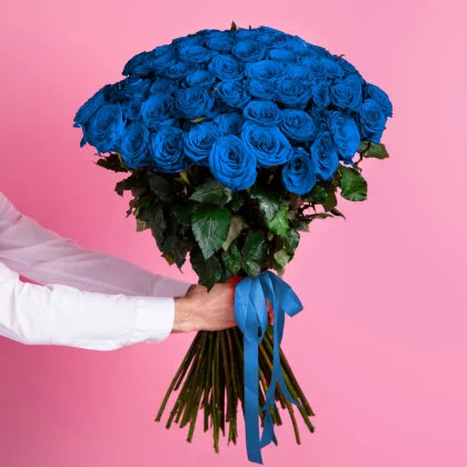 Large Hand-tied 50 Blue Roses Bouquet