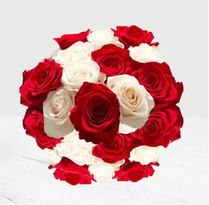 Love in Bloom - Stunning Red and White Roses Bouquet