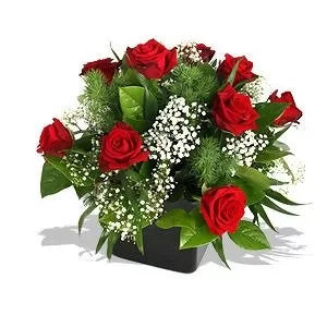 Red Rose Arrangement in Black Vase