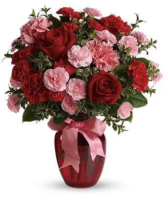 Splendid Red and Pink Roses in a Vase