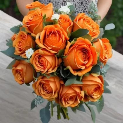 Stunning 12 Orange Roses Bouquet