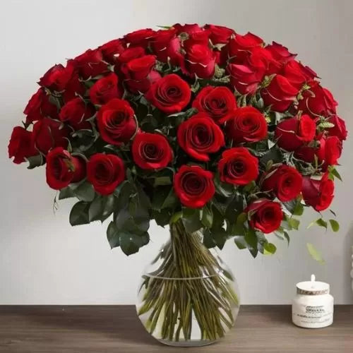 Stunning Long-Stem 100 Red Roses in a Vase