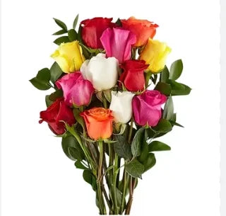 Burst of Blooms - 12 Mesmerizing Mix Color Roses Bouquet